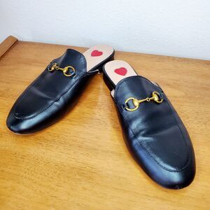 Bashafanni Red Heart Buckle Shoes Womens Mules Slides Casual Preppy SZ39/US8-8.5